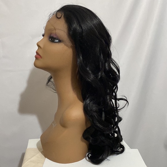 Lace frontal wig layered loose body curl with baby curl hand tied natural 1B